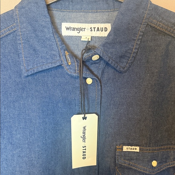 Wrangler x STAUD Denim Shirt Dress Western Cowgirl Boxy Small NWT - Picture 3 of 9